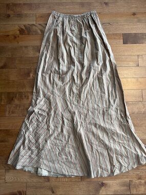Vintage Cotton Striped Maxi Skirt in Beige, Brown, and Soft Green